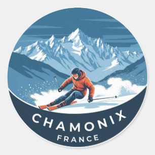 Chamonix Mont Blanc France Skier Skiing Classic Round Sticker