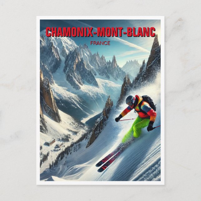 Chamonix Mont Blanc France Skier Skiing Postcard (Front)
