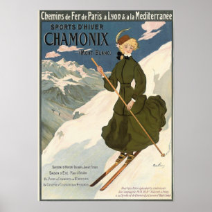 Chamonix Mont Blanc Vintage French Skiing Poster