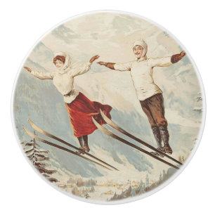 Chamonix Mont Blanc Vintage French Skiing Poster Ceramic Knob