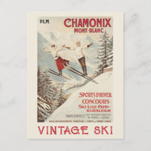 Chamonix Mont Blanc Vintage French Skiing Poster Holiday Postcard