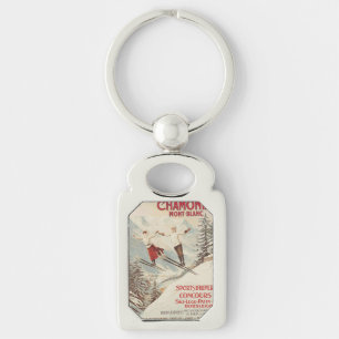 Chamonix Mont Blanc Vintage French Skiing Poster Keychain