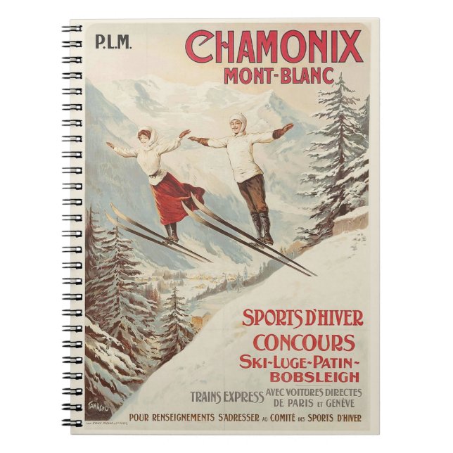 Chamonix Mont Blanc Vintage French Skiing Poster Notebook (Front)