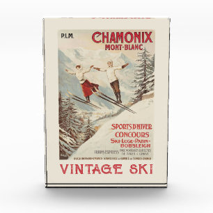 Chamonix Mont Blanc Vintage French Skiing Poster Photo Block
