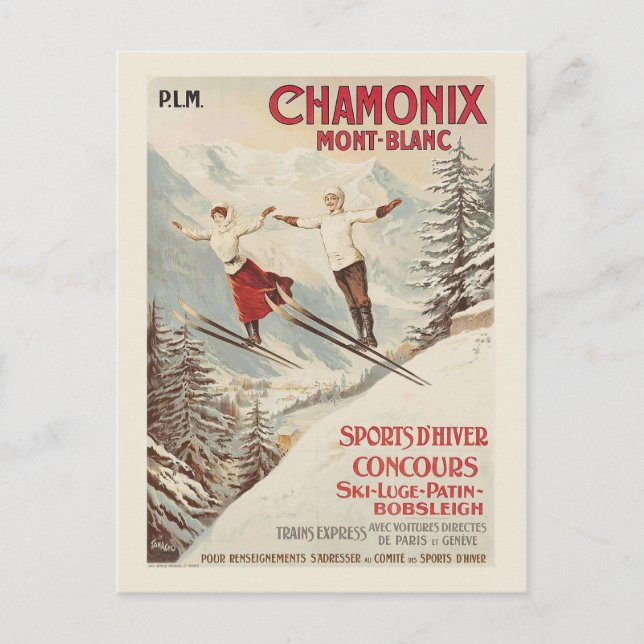 Chamonix Mont Blanc Vintage French Skiing Poster Postcard (Front)