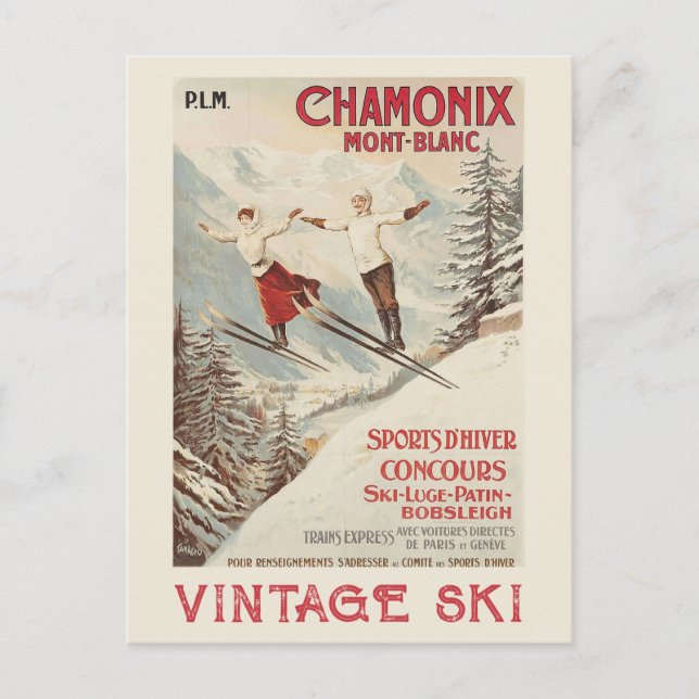 Chamonix Mont Blanc Vintage French Skiing Poster Postcard (Front)