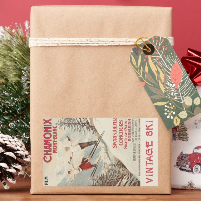 Chamonix Mont Blanc Vintage French Skiing Poster Sticker (Holiday)