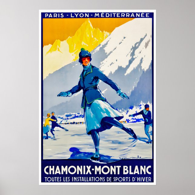 Chamonix Ski Poster Mont Blanc Art Ice Skating (Front)