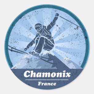 Chamonix Ski resort - Skiing Classic Round Sticker