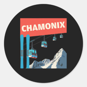Chamonix Skiing - Retro Chamonix Ski Classic Round Sticker