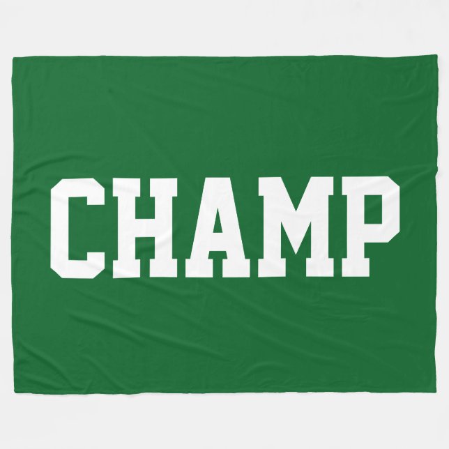 CHAMP Athletic White Text On Bold Forest Green Fleece Blanket (Front (Horizontal))