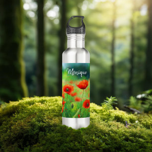 Champ coloré avec des pavots Bouteille d'eau