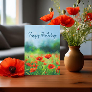 Champ coloré avec des pavots Carte d'anniversaire