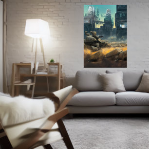 Champ de bataille dans la ville   AI Art Poster