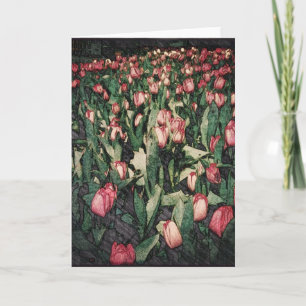 Champ de carte de voeux rose de Balnk de tulipes