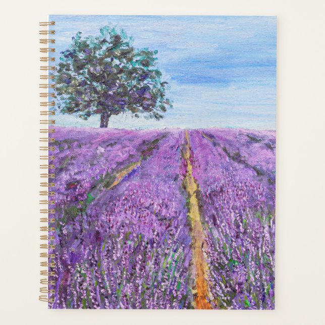 champ de lavande violette et tableau d'huile d'arb (Devant)