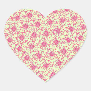 Champ de marguerites Stickers Coeur, Fleurs roses