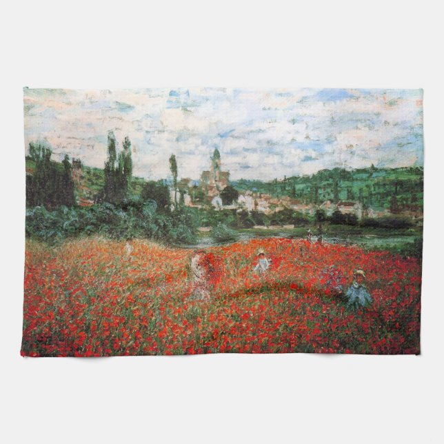 Champ de Monet de serviette de cuisine rouge de (Horizontal)