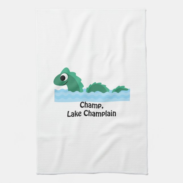 Champ, Lake Champlain Kitchen Towel (Vertical)