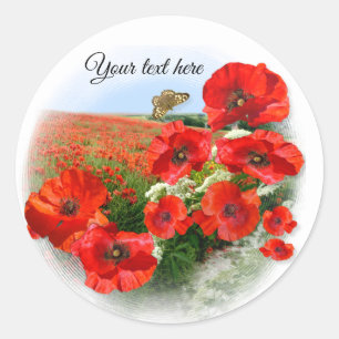 CHAMP POPPY Ajouter votre texte Sticker rond class