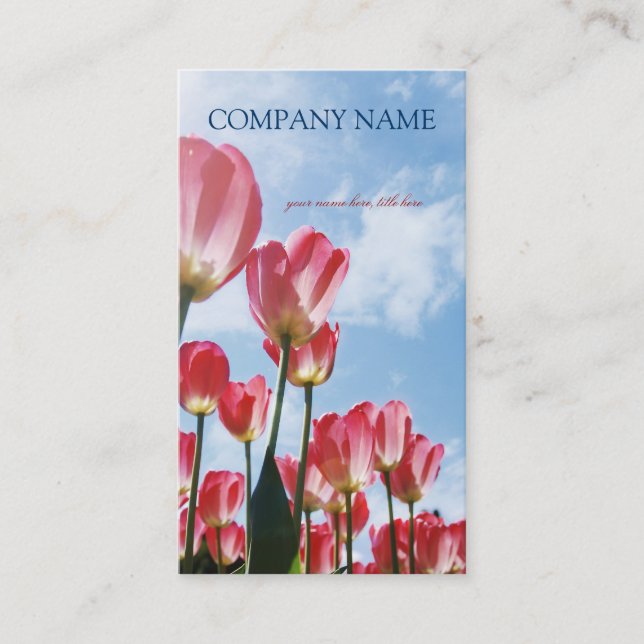 Champ rose de tulipes - carte de visite (Devant)
