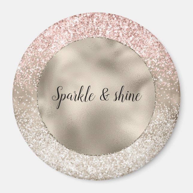 Champage Gold Pink White Glitzy Glitter Magnet (Front)