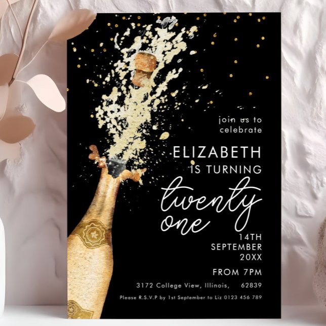Champagne 21e anniversaire Black Gold Invitation (Créateur téléchargé)