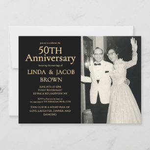 Champagne 50 Wedding Anniversary Photo Invitation