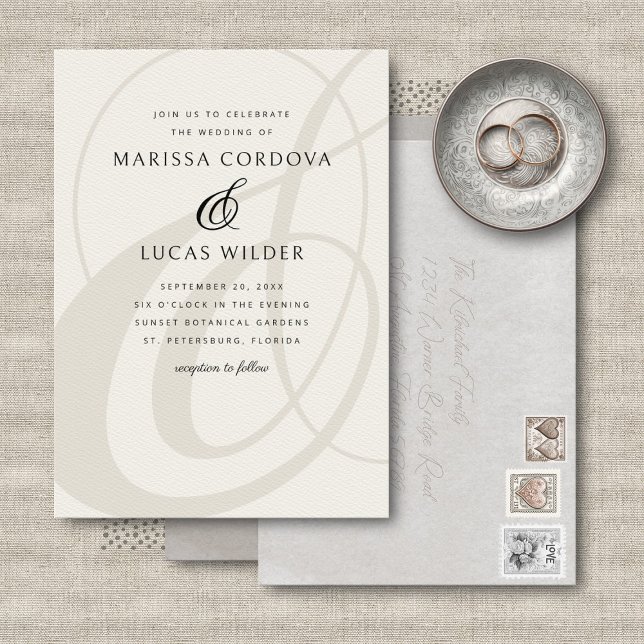 Champagne Ampersand Script Calligraphy Wedding Invitation (Creator Uploaded)