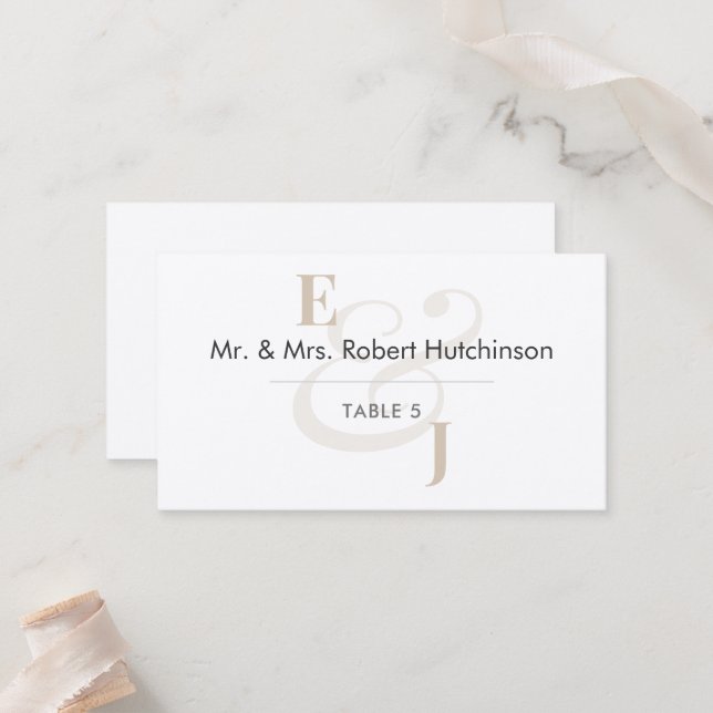 Champagne Ampersand Wedding | Flat Table Seating  Place Card (Front/Back In Situ)
