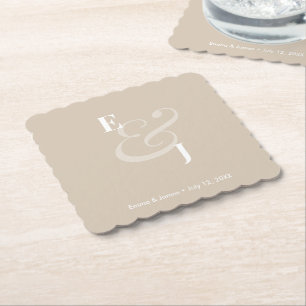 Champagne Ampersand Wedding Reverse Cocktail Paper Coaster