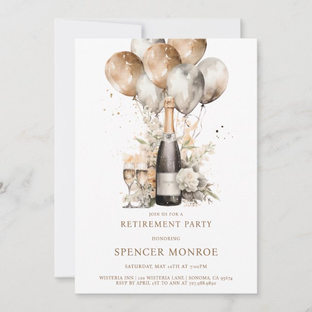 Champagne And Balloons Retirement Party Invitation (Front)