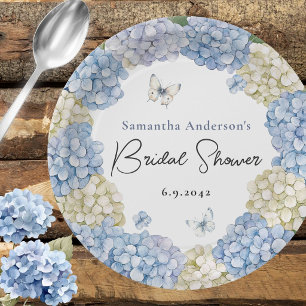 Champagne And Blue Hydrangea Bridal Shower Paper Plate