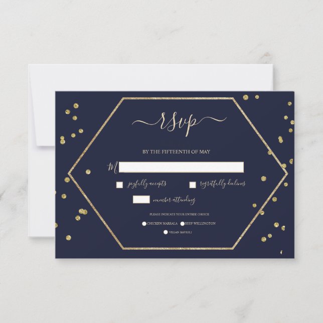 Champagne and Deep Blue RSVP (Front)