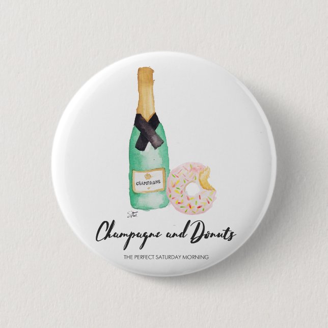 Champagne and Doughnuts Watercolor Button (Front)