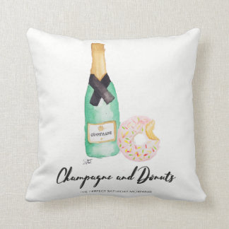 Champagne and Doughnuts Watercolor Pillow