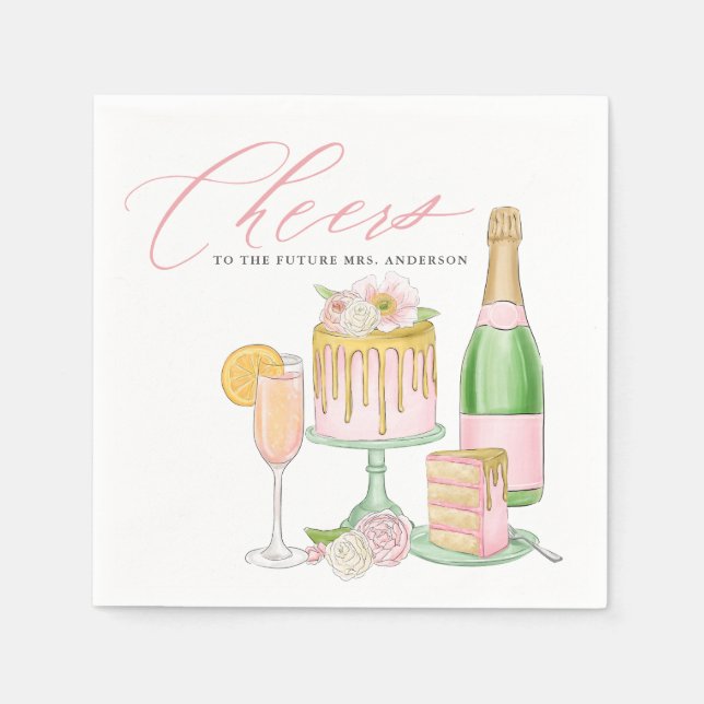 Champagne and Drip Cake Spring Bridal Shower Napkin (Front)