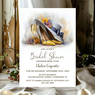 Champagne and Elegant Gold High Heel Shoes Invitation