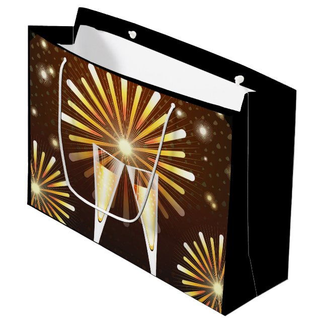 Champagne and Fireworks Celebration Large Gift Bag (Front Angled)