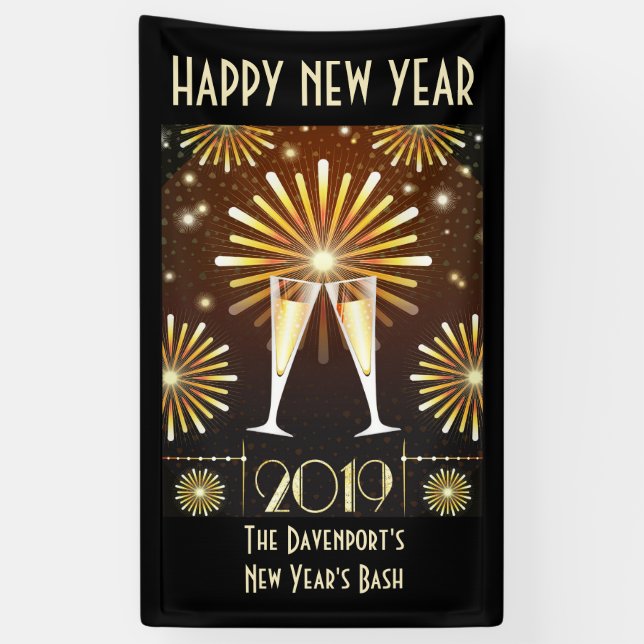 Champagne and Fireworks New Years Eve 2019 Banner (Vertical)