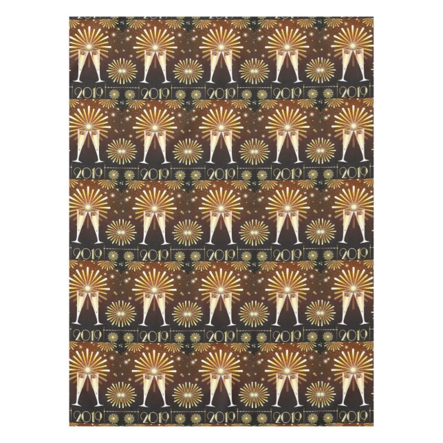 Champagne and Fireworks New Years Eve 2019 Pattern Tablecloth (Front)