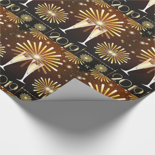 Champagne and Fireworks New Years Eve 2019 Pattern Wrapping Paper (Corner)