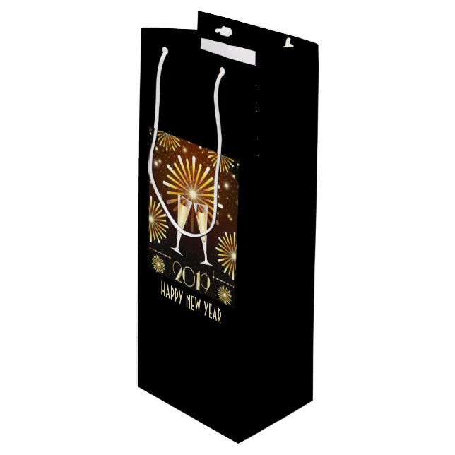 Champagne and Fireworks New Years Eve 2019 Wine Gift Bag (Front Angled)