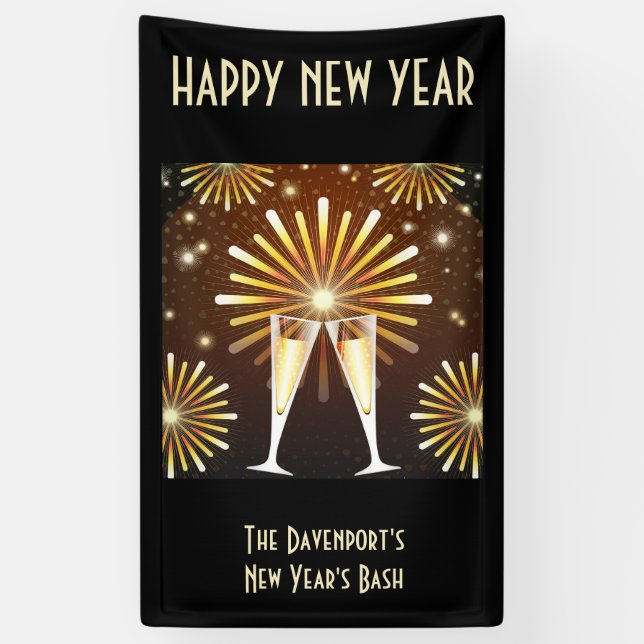 Champagne and Fireworks New Years Eve Party Banner (Vertical)