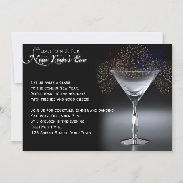 Champagne and Fireworks New Years Eve Party Invitation (Front)
