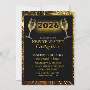 Champagne and Fireworks New Year's Invitation