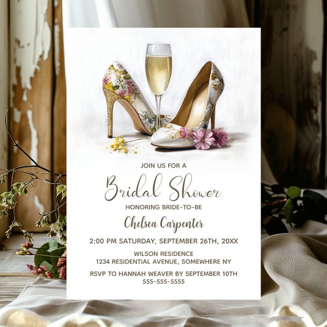Champagne and Floral High Heel Shoes Invitation (Creator Uploaded)