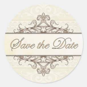 Champagne and Gold Filigree Save the Date Sticker