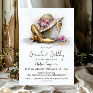 Champagne and Gold Shoes Brunch and Bubbly Invitation