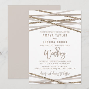 Champagne and Ivory Streamers Wedding Invitation